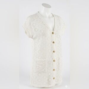 Bikini Village White Crochet Button-Front Swim Cover-Up Dress Women’s Large